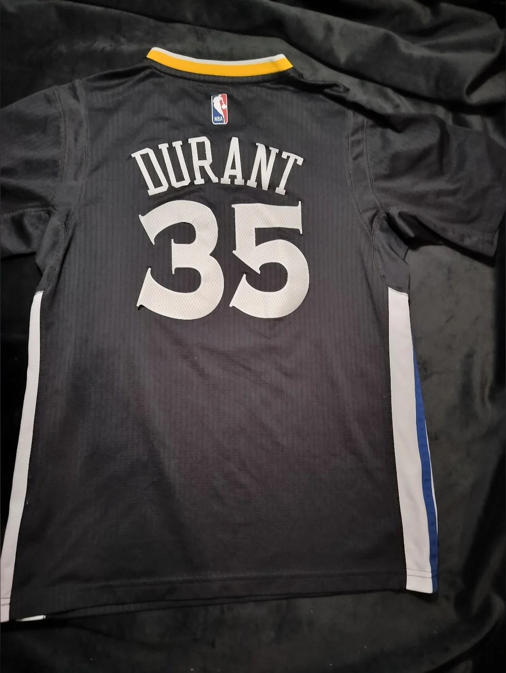 Rare adidas Golden State Warriors Durant #35 Dark Gray Yellow Jersey Tee -Small